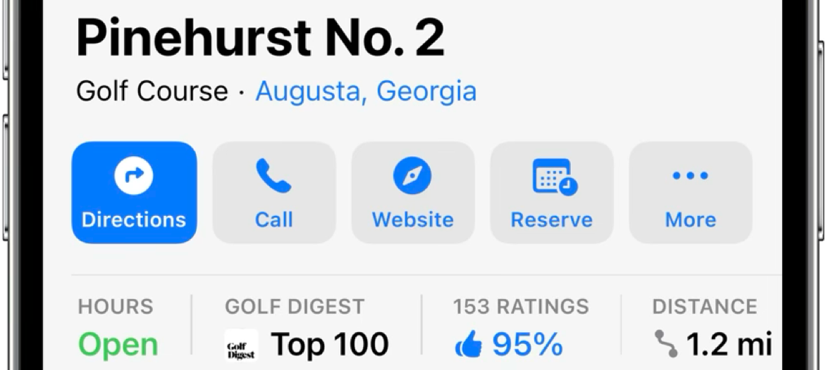 Maps page with Golf Digest accolade