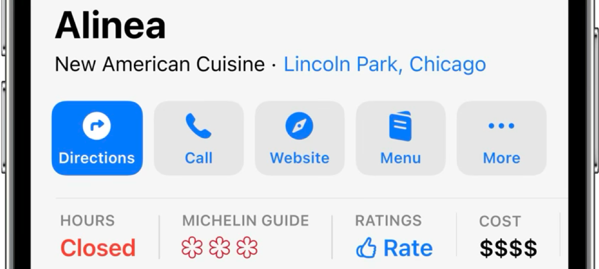 Maps page with Michelin accolade