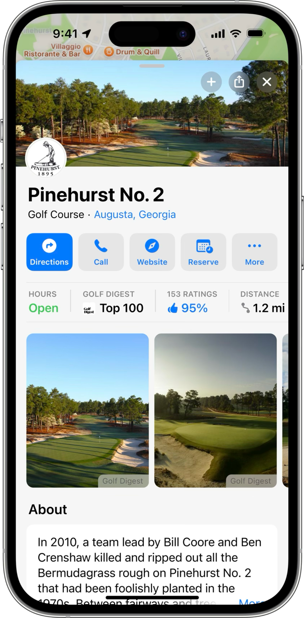 Maps page with Golf Digest partner content