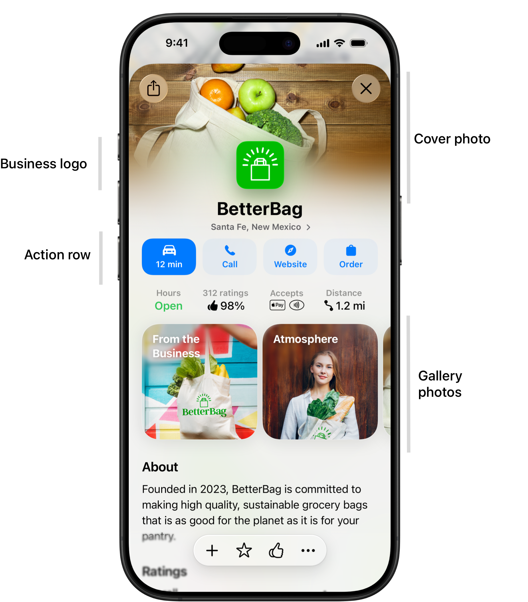 Apple Maps place card top area